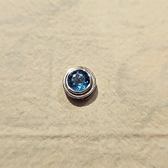 14KT WHITE Gold natural Blue Topaz pendant slide with chain - Picture 3 of 5